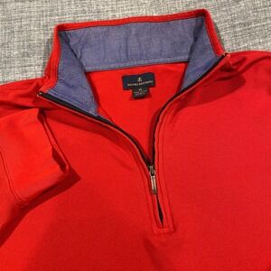 Brooks Brothers Mens XL Red 100% Cotton Quarter Zip Pullover Sweater Preppy READ